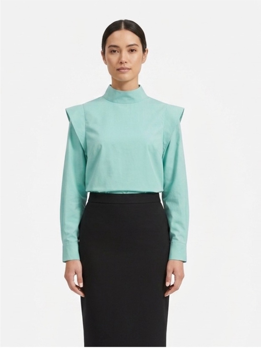 Everlane The Wing Shoulder Mock Neck Top in Jade Size: 2, NWT